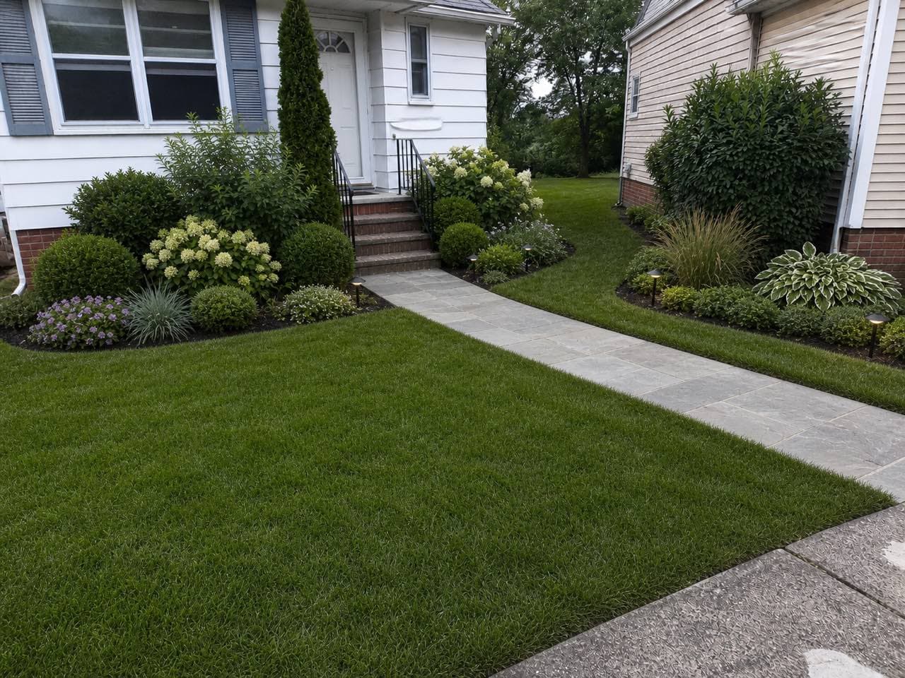 A yard redesigned in a modern landscape style from a single photo
