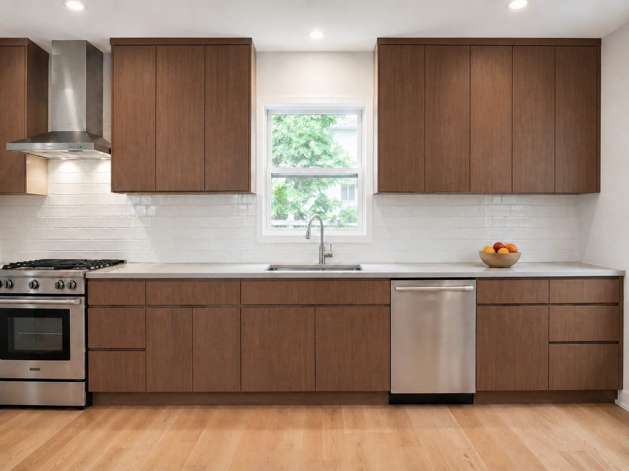 A kitchen with cabinet doors changed to walnut