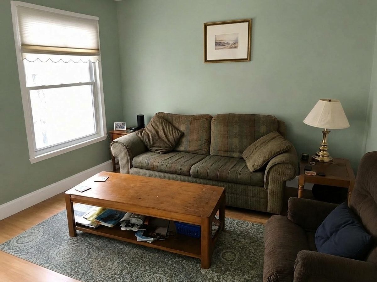 A wall recolored with Roomvana's paint visualizer — shown here in sage green; the same works for any greige