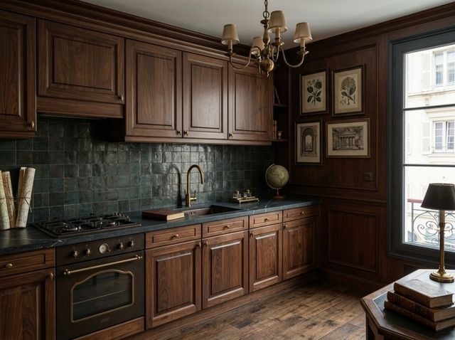 Our example kitchen in Dark Academia home office style